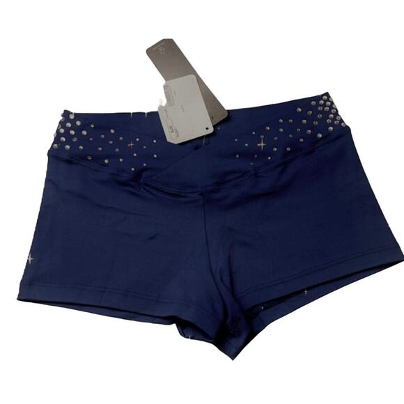 Pro Cheer Dance NFL NBA Audition V Waist Rhinestone Navy Shorts - Picture 7 of 7